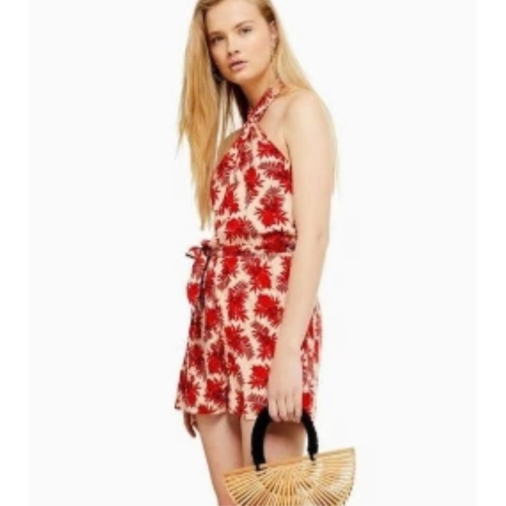 Topshop Red & Cream Halter Romper